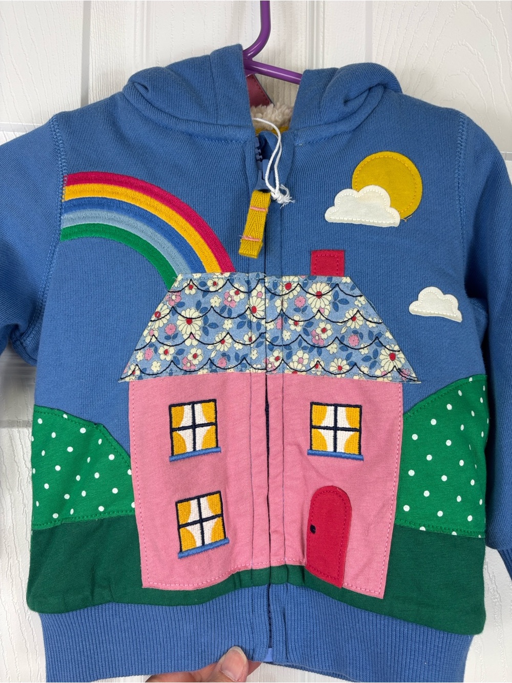 NWT Baby Boden house appliqué Sherpa hoodie jacket sz 6-12 months - Picture 7 of 7